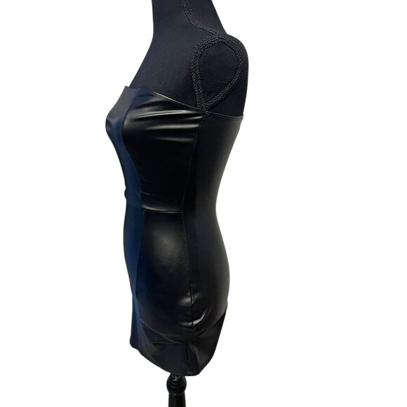 Windsor Strapless Black Faux Leather Bodycon Mini Dress Back Zipper Closure, rav - Picture 2 of 8